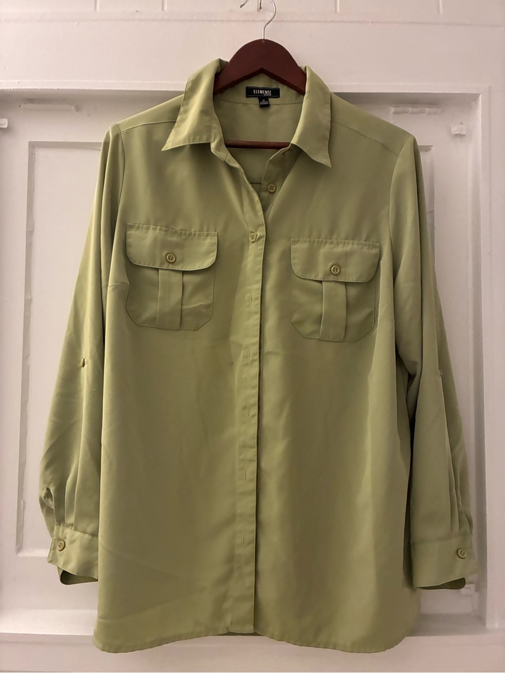 Elementz 1X Light Sage Green Solid Long Sleeve Blouse